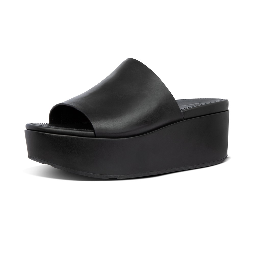 Fitflop Womens Wedge Black - Eloise Leather Slides - FW0651382